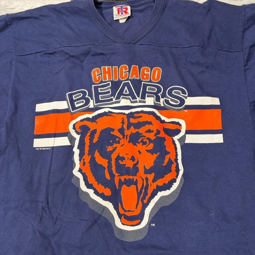 Vtg 96’Chicago Bears T Shirt Large USA Single Stitch Team Rated Navy Made in USA - Picture 2 of 10